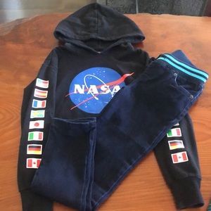SOLD: NASA crop hoodie, jacket and elastic waisted jeans